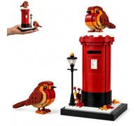 Vintage Postbox & Robin Brick Set, British Robin Red Postbox Building Blocks Set, 400+ Pieces Standard Bricks, Christmas Remembrance Memorial Gift for Bird Lovers and Collectors (1PC)