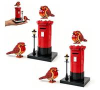 Vintage Postbox & Robin Brick Set, British Robin Red Postbox Building Blocks Set, 400+ Pieces Standard Bricks, Christmas Remembrance Memorial Gift for Bird Lovers and Collectors (2PCS)