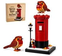 Vintage Postbox & Robin Brick Set, British Style Red Mailbox Building Blocks Ornament, Retro London Mailbox & Bird Brick Model for Bird Lovers and Collectors (1pcs)
