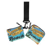 Vintage Poster Beach Summer Vibes Women's Coin Wallet Card Holder Compact Size Key Chain Wallet Change Purse with Zipper Pocket for Work Travel 2 Packs, Vintage poster Beach summer vibes, One Size