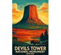 Vintage Poster Depicting Devils Tower National Monument's Majesty_result - A4 Travel City Poster Wall Art Home Decor Art Print Featuring Urban Landmarks and Global Views for Stylish Interior Display