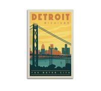 Vintage Poster Detroit Michigan, Ambassador Bridge And Skyline.jpg Poster Modern Wall Art Canvas Aesthetic Decoration Painting 24x36inch(60x90cm) Unframe-style