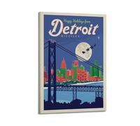 Vintage Poster Detroit Michigan, Holiday Skyline with Santa.jpg Poster Modern Wall Art Canvas Aesthetic Decoration Painting 16x24inch(40x60cm) Frame-style