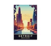 Vintage Poster Detroit Michigan, Riverfront Skyline at Sunset.jpg Poster Modern Wall Art Canvas Aesthetic Decoration Painting 16x24inch(40x60cm) Unframe-style