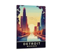 Vintage Poster Detroit Michigan, Riverfront Skyline at Sunset.jpg Poster Modern Wall Art Canvas Aesthetic Decoration Painting 24x36inch(60x90cm) Frame-style