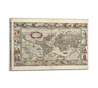 Vintage Poster Fourth State of World Map Poster Wall Art Print Retro Aesthetic Room Decor Painting Canvas Home And Office Decorations 24x36inch(60x90cm) Frame-style