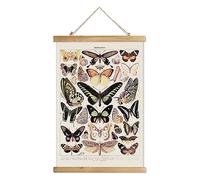 Vintage Poster Hanger Frame, Retro Style Wall Decor Art Painting, Patterns are Printed on Linen Without Fading, Scrolls Made of Fir are Durable (Butterfly)