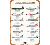 Vintage Poster Metal Sign Classic Jet Fighters Of The Usaf Military Airplane Aviation Tin Signs Retro Plaque Wall Decor Gift For Home Kitchen Office Club Bar Gym 12x16 Inch