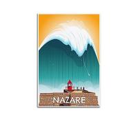 Vintage Poster Nazare Portugal Surf De Voyage Sur Toile Poster Wall Art Print Retro Aesthetic Room Decor Painting Canvas Posters for Home And Office Decorations 16x24inch(40x60cm) Unframe-style