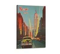 Vintage Poster New York, Retro Cars And Empire State Building.jpg Poster Modern Wall Art Canvas Aesthetic Decoration Painting 08x12inch(20x30cm) Frame-style