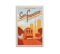Vintage Poster San Francisco California, Cable Car And Cityscape.jpg Poster Modern Wall Art Canvas Aesthetic Decoration Painting 08x12inch(20x30cm) Unframe-style