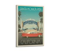 Vintage Poster Santa Monica California, Pier with Retro Car.jpg Poster Modern Wall Art Canvas Aesthetic Decoration Painting 12x18inch(30x45cm) Frame-style