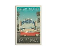 Vintage Poster Santa Monica California, Pier with Retro Car.jpg Poster Modern Wall Art Canvas Aesthetic Decoration Painting 16x24inch(40x60cm) Unframe-style