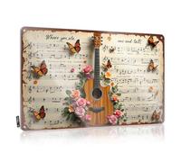 Vintage Poster Stitch Ready To Hang - Floral Harmony: A Guitar Amidst Music Notes And Butterflies Custom For Dining(30X40CM)