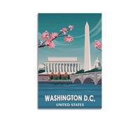 Vintage Poster Washington D.C., Monuments with Cherry Blossoms.jpg Poster Modern Wall Art Canvas Aesthetic Decoration Painting 12x18inch(30x45cm) Unframe-style