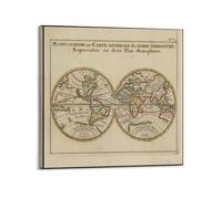 Vintage Poster World Map Or General Map of The Earth in Two Hemispheres Poster Wall Art Print Retro Aesthetic Room Decor Painting Canvas Home And Office Decorations 16x16inch(40x40cm) Frame-style
