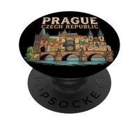 Vintage Prague Czechia Travel Souvenir Landmark Tourist Gift PopSockets Adhesive PopGrip