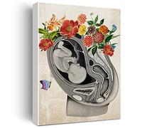 Vintage Pregnancy Art Canvas Painting Fetus in Womb Flower Anatomy Art for Home Wall Decor Framed Obstetrics Artwork Gifts(12x15 Inch)