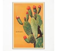 Vintage Prickly Pear Cactus Wall Art, The Sonoran Desert Green Plant Poster Canvas, Retro Botanical Cacti Desert Painting, Arizona Cabin Cottage Art Print for Bedroom Wall Decor 12x16in Unframed