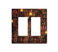 Vintage Printed Bookshelf Library Books Bookcase 2 Gang Light Switch Cover Double Rocker Wall Plate Decorative Decora Electrical Faceplate GFCI Switchplate for Home Living Room Kitchen Decor