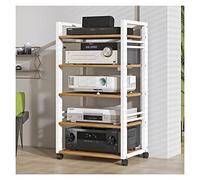 Vintage Printer Stand with Wheels Home Printer Stand 5 Tier Wood Storage Shelves and White Steel Frame Multi-Purpose Desk Organizer for Fax Machine, Scanner, Files, Books