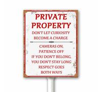 Vintage Private Property Sign - Don’t Let Curiosity Become a Charge Security Warning Sign Yard Signs with Stake Outdoor Aluminum Plaque Patio Garden Lawn Decor 20X30 CM Rust Free