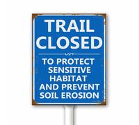 Vintage Protect Sensitive Habitat Sign Trail Closed, 18X22 CM Metal Stake Rustproof, Prevent Soil Erosion Path Road Drive Street Cabin Lodge Camp Plaque For Outdoor Yard