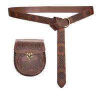 Vintage PU Leather Belt with Coin Pocket Medieval Theme Party Dressingup Waistbelt with Embossing Pattern Cosplay Supply