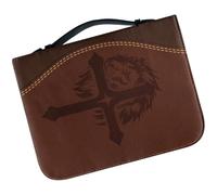 Vintage Pu Leather Bible Bag with Handle, Cross Lion Print Organizer