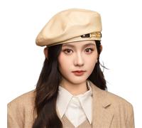 Vintage PU Leather French Beret Women's Metal Chain Decorated Fashion Beret Casual Painter Hat Artist Hat Fiddler Hat