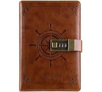 Vintage PU Leather Password Notebook,Retro Secret Diary with Lock,Journal Code Lockable Book,Classic With Combination Writing Notepads Passcode Fine 1pcs(Brown)