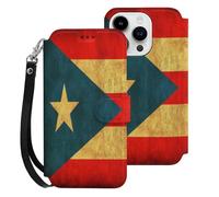 Vintage PuertoPR Flag Leather Wallet Cell Phone Cases Stand Foldable Flip Cover Phone Case Compatible with iPhone 15/15 Plus/15 Pro/15 Pro Max