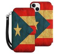 Vintage PuertoPR Flag Leather Wallet Cell Phone Cases Stand Foldable Flip Cover Phone Case Compatible with iPhone 15/15 Plus/15 Pro/15 Pro Max