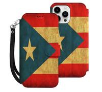 Vintage PuertoPR Flag Leather Wallet Cell Phone Cases Stand Foldable Flip Cover Phone Case Compatible with iPhone 15/15 Plus/15 Pro/15 Pro Max