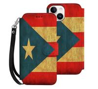 Vintage PuertoPR Flag Leather Wallet Cell Phone Cases Stand Foldable Flip Cover Phone Case Compatible with iPhone 15/15 Plus/15 Pro/15 Pro Max