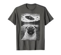 Vintage Pug UFO Encounters - Funny UFO and Pug Selfie T-Shirt, Men, Asphalt Grey, XX-Large