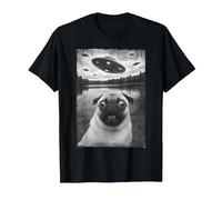 Vintage Pug UFO Encounters - Funny UFO and Pug Selfie T-Shirt, Men, Black, Large