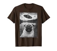 Vintage Pug UFO Encounters - Funny UFO and Pug Selfie T-Shirt, Men, Brown, XX-Large