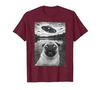Vintage Pug UFO Encounters - Funny UFO and Pug Selfie T-Shirt, Men, Burgundy, 3X-Large
