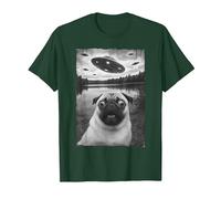 Vintage Pug UFO Encounters - Funny UFO and Pug Selfie T-Shirt, Men, Dark Green, 3X-Large