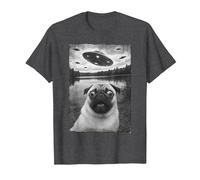 Vintage Pug UFO Encounters - Funny UFO and Pug Selfie T-Shirt, Men, Dark Heather Grey, 6X-Large