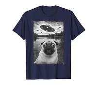 Vintage Pug UFO Encounters - Funny UFO and Pug Selfie T-Shirt, Men, Navy Blue, XX-Large