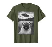 Vintage Pug UFO Encounters - Funny UFO and Pug Selfie T-Shirt, Men, Olive Green, XX-Large
