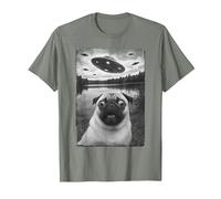 Vintage Pug UFO Encounters - Funny UFO and Pug Selfie T-Shirt, Men, Olive Heather, XX-Large