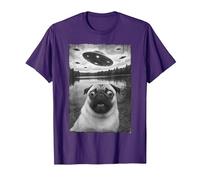 Vintage Pug UFO Encounters - Funny UFO and Pug Selfie T-Shirt, Men, Purple, 3X-Large