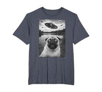 Vintage Pug UFO Encounters - Funny UFO and Pug Selfie T-Shirt, Men's Big and Tall, Heather Blue, 2X Tall