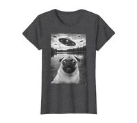 Vintage Pug UFO Encounters - Funny UFO and Pug Selfie T-Shirt, Women, Dark Heather Grey, Medium