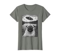 Vintage Pug UFO Encounters - Funny UFO and Pug Selfie T-Shirt, Women, Olive Heather, 3X-Large