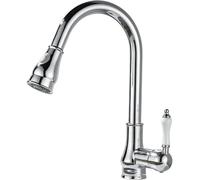 Vintage Pull Out Kitchen Sink Faucet, 360° Swivel Spout, Chrome Finish, Durable Brass & Ceramic, Modern Design for Easy Cleaning & Versatile Use