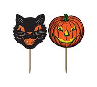 Vintage Pumpkin and Black Cat Halloween Picks - 50 Pcs